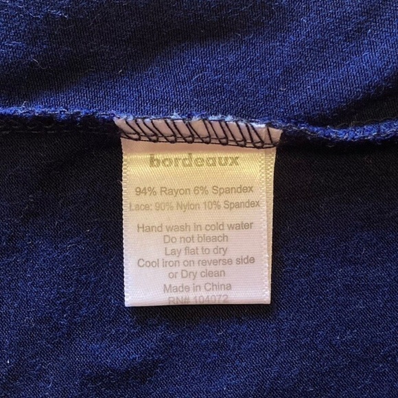 Anthropologie Lace-Embellished Chemise V-neck Navy Blue Rayon Slip by Bordeaux - Picture 5 of 9